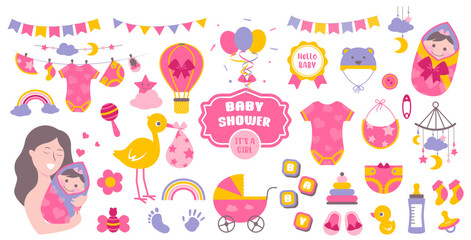 Baby girl shower design icons