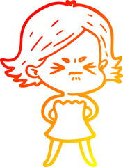 warm gradient line drawing of a cartoon angry woman
