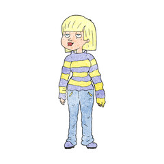 freehand textured cartoon woman in casual clothes