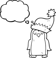 freehand drawn thought bubble cartoon christmas robin