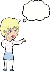 cartoon woman with sticking plaster on face with thought bubble