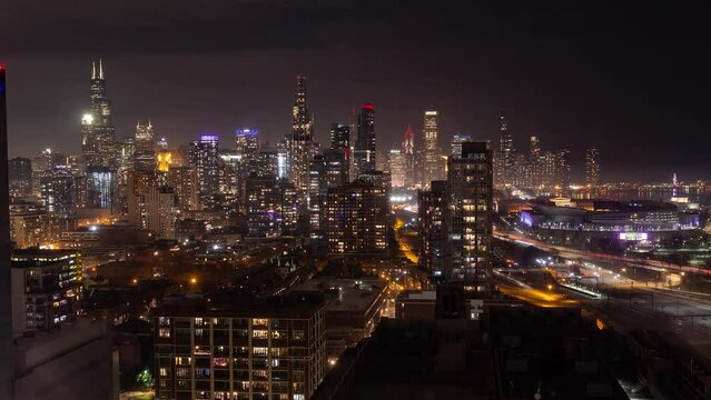 Timelapse of Chicago skyline at night