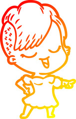 warm gradient line drawing of a happy cartoon girl