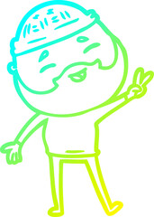 cold gradient line drawing of a cartoon happy bearded man