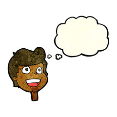 cartoon happy face with thought bubble