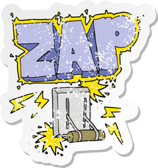 retro distressed sticker of a cartoon electrical switch zapping