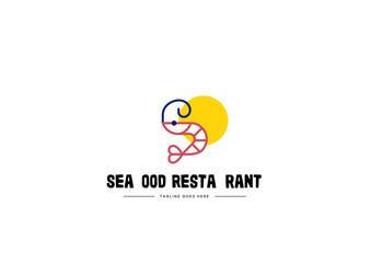 seafood shrimp logo in color for company with name and tagline