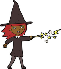 cartoon witch girl casting spell