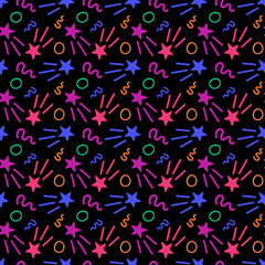 90s seamless pattern squiggle kid, 90s print colorful doodles, Abstract bright background, Vibrant scribbles endless backdrop, Multicolored lines and shapes repeat pattern