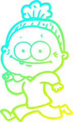 Obraz premium cold gradient line drawing of a cartoon happy old woman