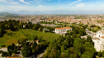 Aerial footage of an italian monastery on a sunny day 