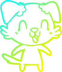 cold gradient line drawing of a laughing cartoon dog