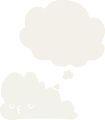 cute cartoon cloud with thought bubble in retro style