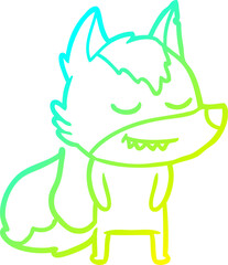 cold gradient line drawing of a friendly cartoon wolf
