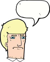 cartoon man narrowing eyes with speech bubble