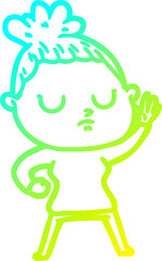cold gradient line drawing of a cartoon calm woman