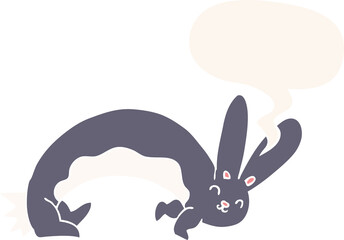 funny cartoon rabbit with speech bubble in retro style