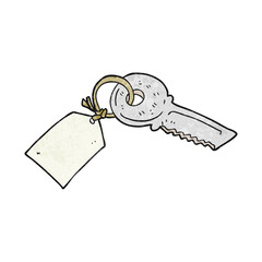 freehand textured cartoon key with tag