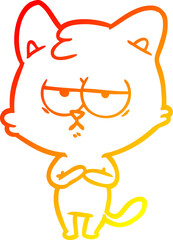 warm gradient line drawing of a bored cartoon cat