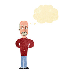 Fototapeta premium cartoon annoyed balding man with thought bubble