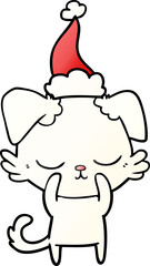 cute hand drawn gradient cartoon of a dog wearing santa hat