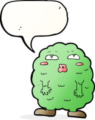 funny cartoon monster with speech bubble