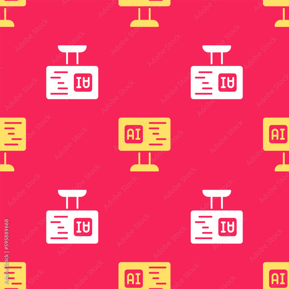 Wall mural yellow software, web developer programming code icon isolated seamless pattern on red background. ja