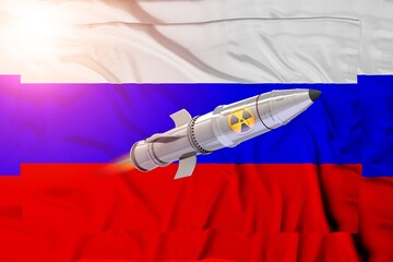 Russia's nuclear threat. flag of Russia. Nuclear explosion.