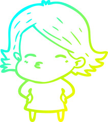 cold gradient line drawing of a cartoon woman