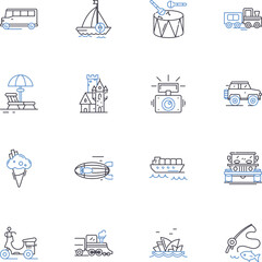 Backpacking line icons collection. Adventure, Exploration, Wanderlust, Nature, Trekking, Camping, Hiking vector and linear illustration. Backpack,Mountains,Wilderness outline signs set