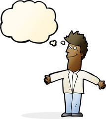 cartoon happy man with thought bubble