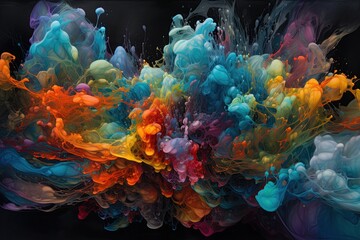 Colorful abstract painting: As you approach the painting, your eyes are immediately drawn to the explosion of color that seems to burst forth from the canvas. AI-generated