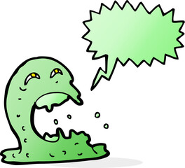 cartoon gross ghost with speech bubble