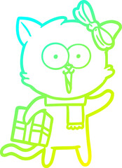 cold gradient line drawing of a cartoon cat