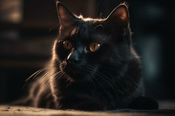 A black and golden cat sit on a carpet. Generative AI