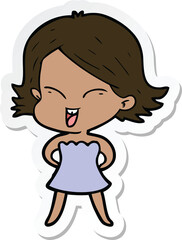 sticker of a happy cartoon girl