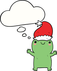 cute christmas frog with thought bubble