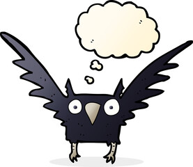 cartoon spooky bird with thought bubble