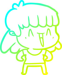 cold gradient line drawing of a cartoon woman