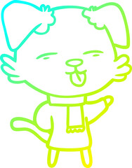 cold gradient line drawing of a cartoon dog sticking out tongue