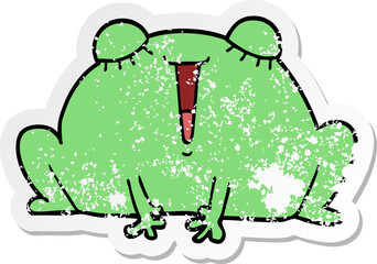distressed sticker of a cute cartoon frog