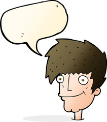cartoon smiling man with speech bubble