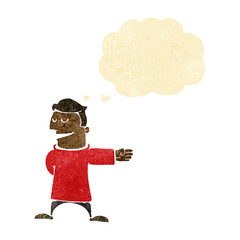 cartoon man gesturing direction with thought bubble