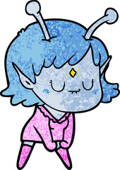 cartoon alien girl doing muscle pose