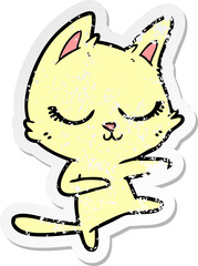 distressed sticker of a calm cartoon cat