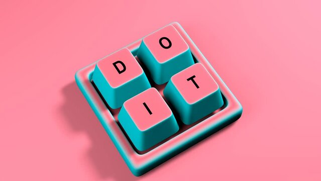 Pink keyboard with words do it for positive motivation on light background 3D 4K animation