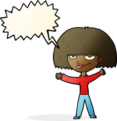 cartoon smug woman with speech bubble