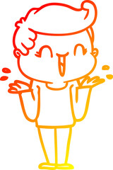 warm gradient line drawing of a cartoon laughing boy