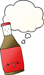 cartoon beer bottle with thought bubble in smooth gradient style