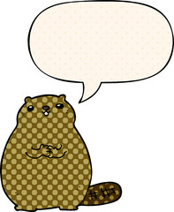 cartoon beaver with speech bubble in comic book style
